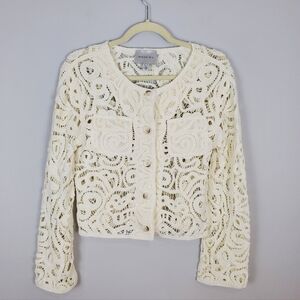 Jason Wu Cardigan Womens Large Crochet Lace Button Front Jacket Sweater Size XS